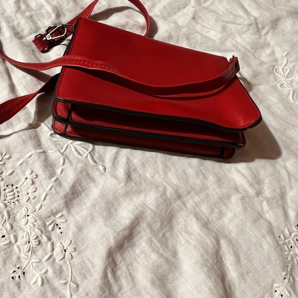 Cherry Red small purse faux leather long strap - Picture 3 of 5